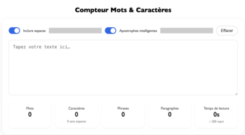 Outil, calculateur du nombre de mots et caractères - gratuit